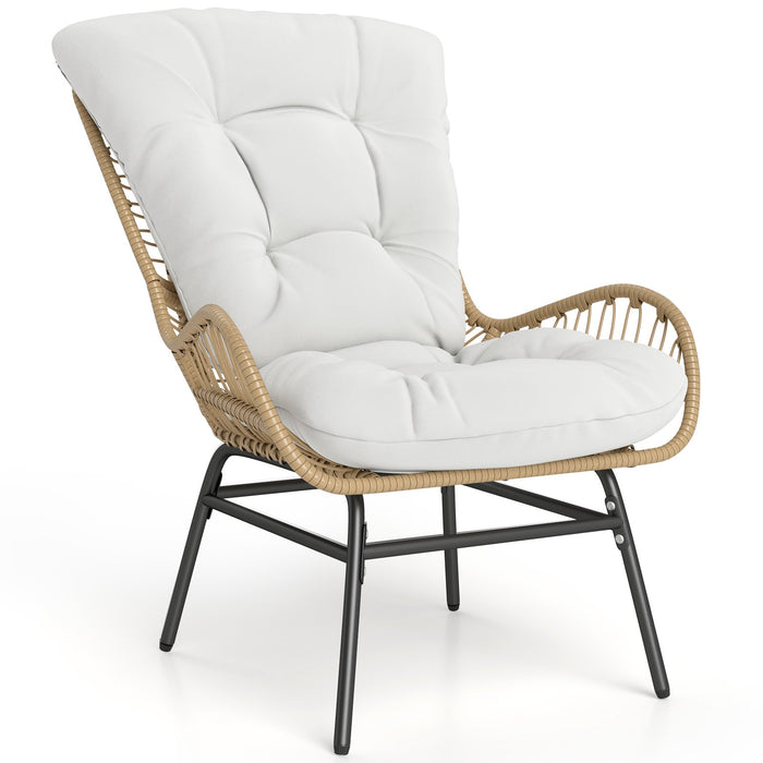 Patio Wicker Chair Outdoor Rattan Dining Chair with Soft Cushion-