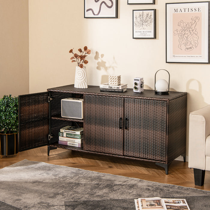 318 L Patio Wicker Storage Cabinet Deck Box with Removable Shelves-Black