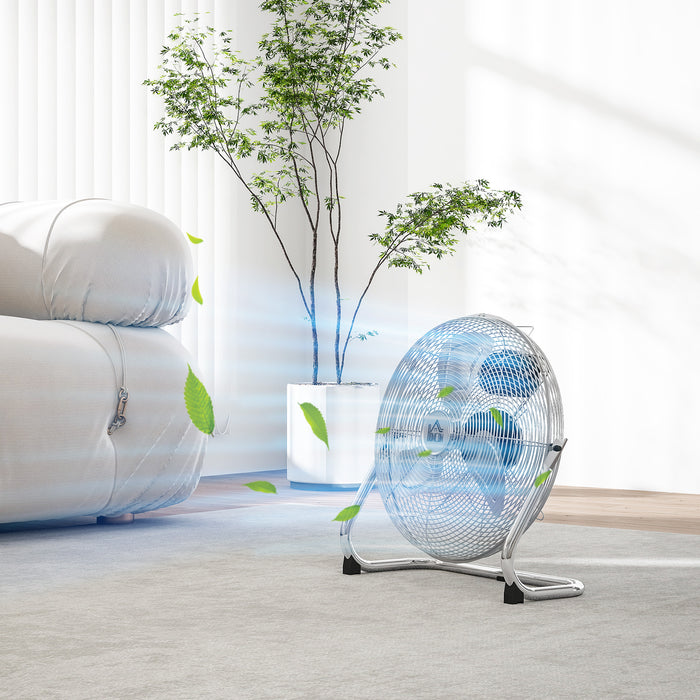 HOMCOM Metal Floor Fan with 3 Speeds & 120° Adjustable Tilt - Silver Tone