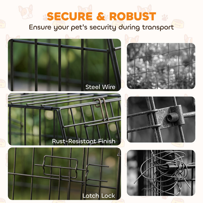PawHut 30"(76 cm) Car Dog Crate Collapsible Slanted Travel Small Dog Cage with Tray & Handle 76L x 48W x 53H cm