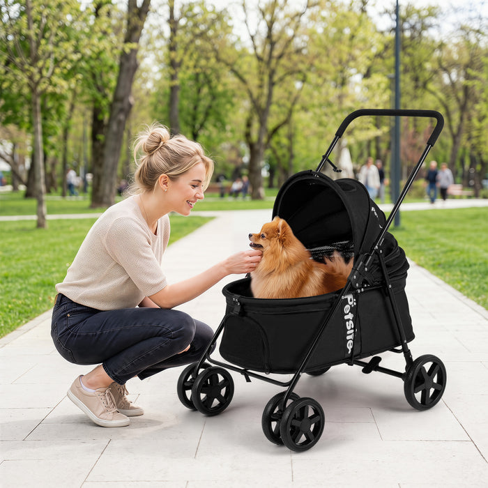 Pet Stroller for Small Medium Dogs with 360° Swivel Front Wheels and One-Step Rear Brake-