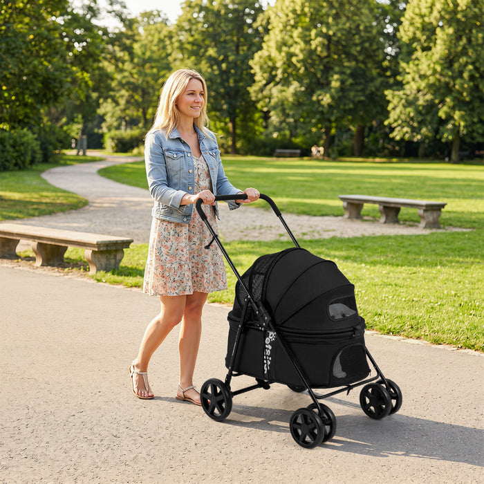 Pet Stroller for Small Medium Dogs with 360° Swivel Front Wheels and One-Step Rear Brake-