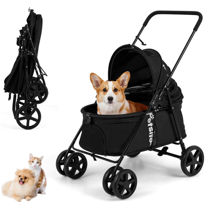 Pet Stroller for Small Medium Dogs with 360° Swivel Front Wheels and One-Step Rear Brake-
