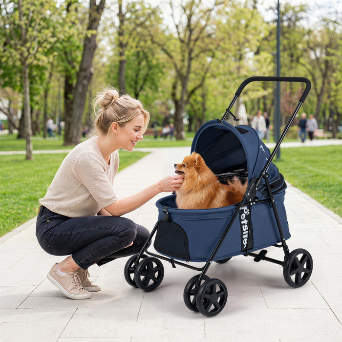 Pet Stroller for Small Medium Dogs with 360° Swivel Front Wheels and One-Step Rear Brake-