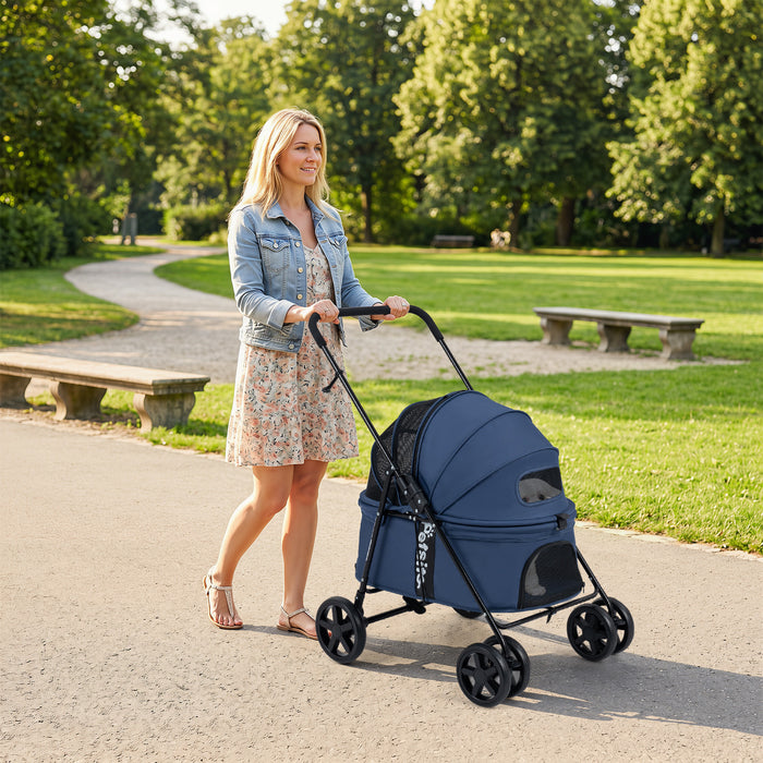 Pet Stroller for Small Medium Dogs with 360° Swivel Front Wheels and One-Step Rear Brake-