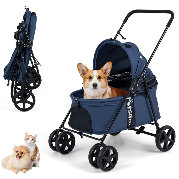 Pet Stroller for Small Medium Dogs with 360° Swivel Front Wheels and One-Step Rear Brake-