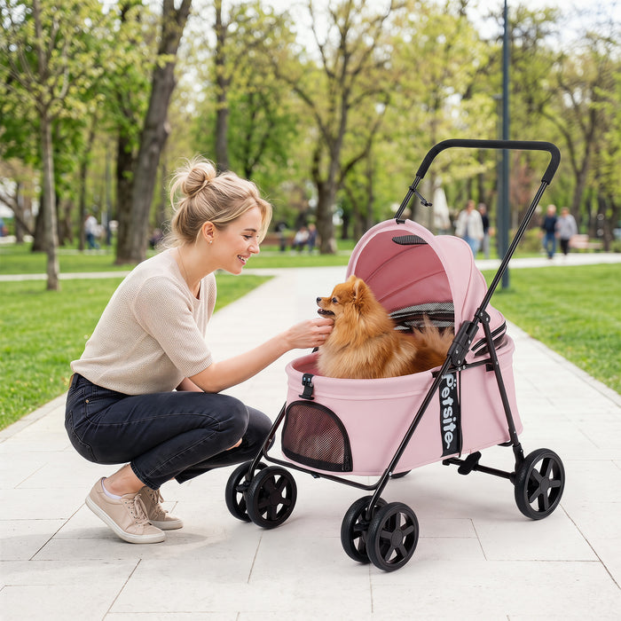 Pet Stroller for Small Medium Dogs with 360° Swivel Front Wheels and One-Step Rear Brake-