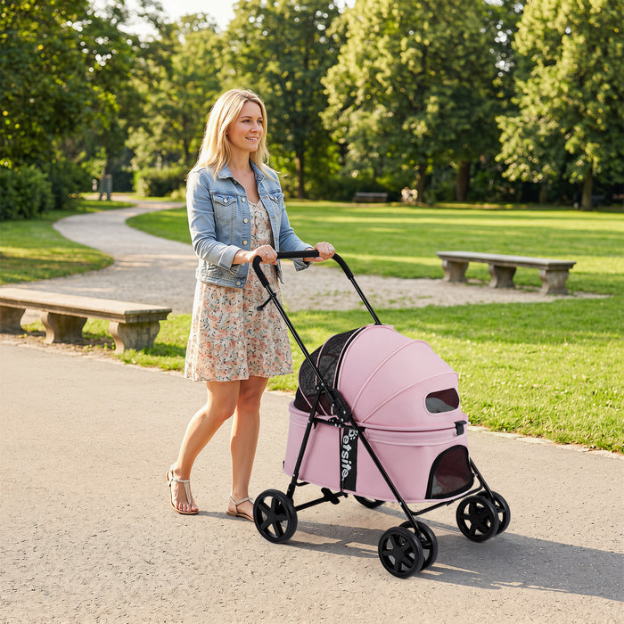 Pet Stroller for Small Medium Dogs with 360° Swivel Front Wheels and One-Step Rear Brake-