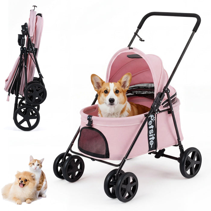Pet Stroller for Small Medium Dogs with 360° Swivel Front Wheels and One-Step Rear Brake-