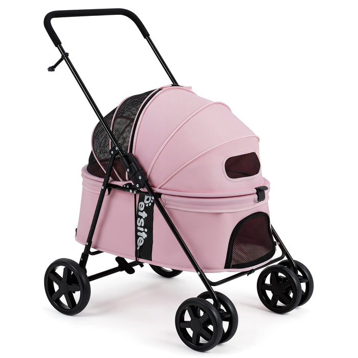 Pet Stroller for Small Medium Dogs with 360° Swivel Front Wheels and One-Step Rear Brake-