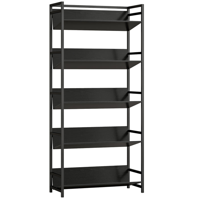 HOMCOM Bookshelf 5-Tier Metal Frame Bookcase Storage Shelves for Living Room Black
