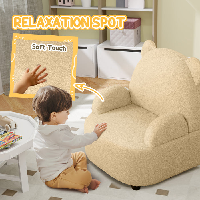 Bear Shaped Toddler Armchair - Plush Kids Chair for Playroom, Bedroom, Living Room - Ideal for Ages 18 Months to 3 Years in Khaki