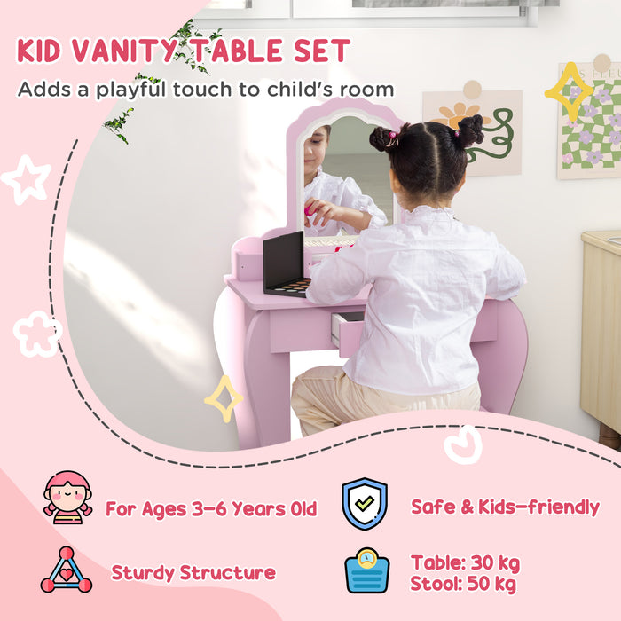 Kids Bedroom Collection - Wooden Furniture Set with Dressing Table, Stool & Bed, Cloud Motif - Ideal for Ages 3-6 Years