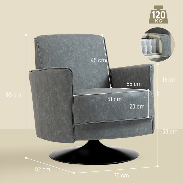 HOMCOM Upholstered Swivel Accent Chair with Thick Padding, Grey
