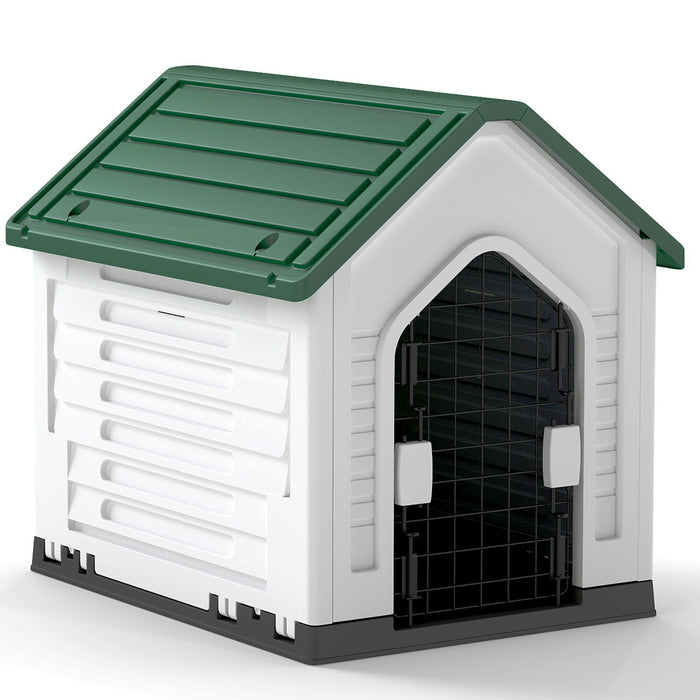 Plastic Dog House with Metal Lockable Door and Air Vents-