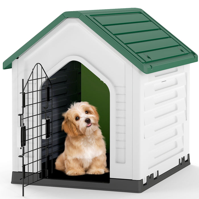 Plastic Dog House with Metal Lockable Door and Air Vents-