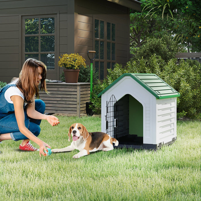 Plastic Dog House with Metal Lockable Door and Air Vents-