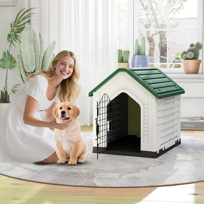 Plastic Dog House with Metal Lockable Door and Air Vents-