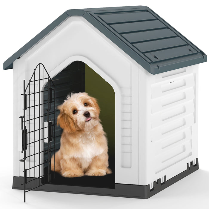 Plastic Dog House with Metal Lockable Door and Air Vents-