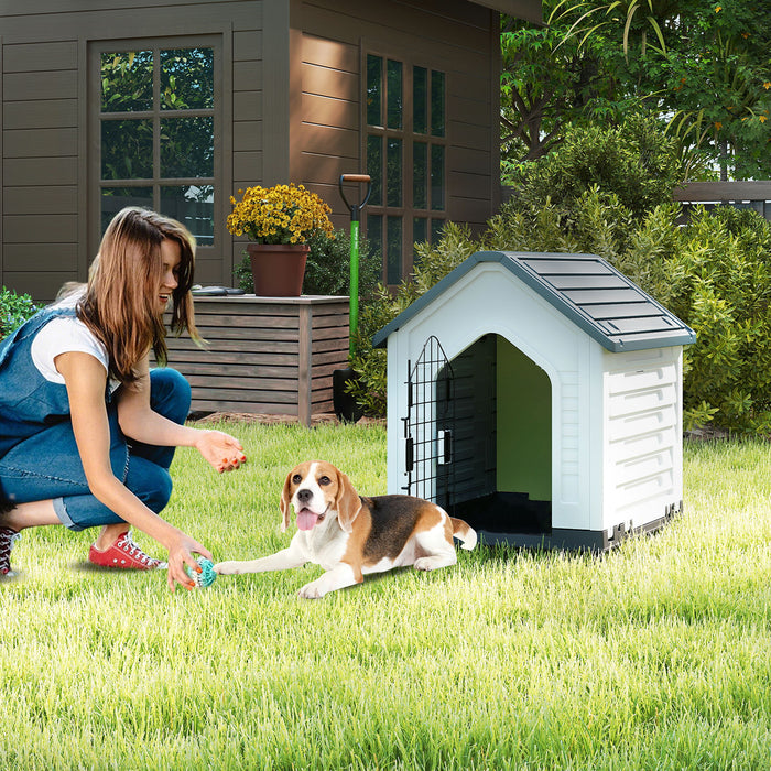 Plastic Dog House with Metal Lockable Door and Air Vents-