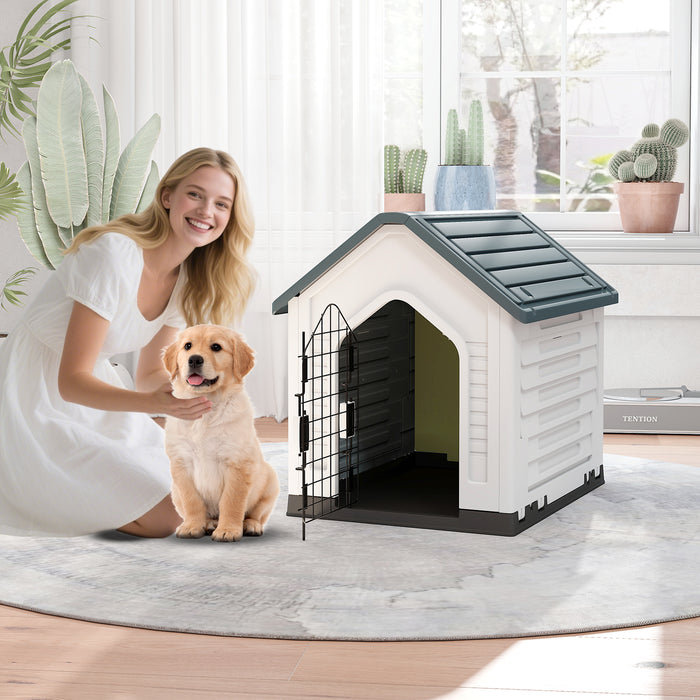 Plastic Dog House with Metal Lockable Door and Air Vents-