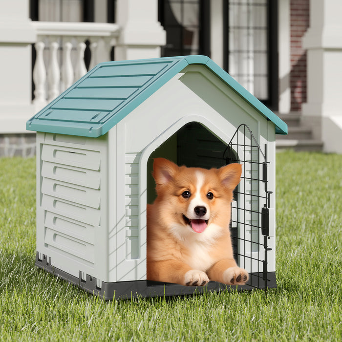 Plastic Dog House with Metal Lockable Door and Air Vents-