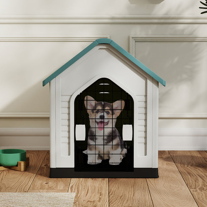Plastic Dog House with Metal Lockable Door and Air Vents-