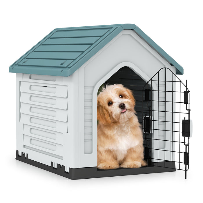 Plastic Dog House with Metal Lockable Door and Air Vents-