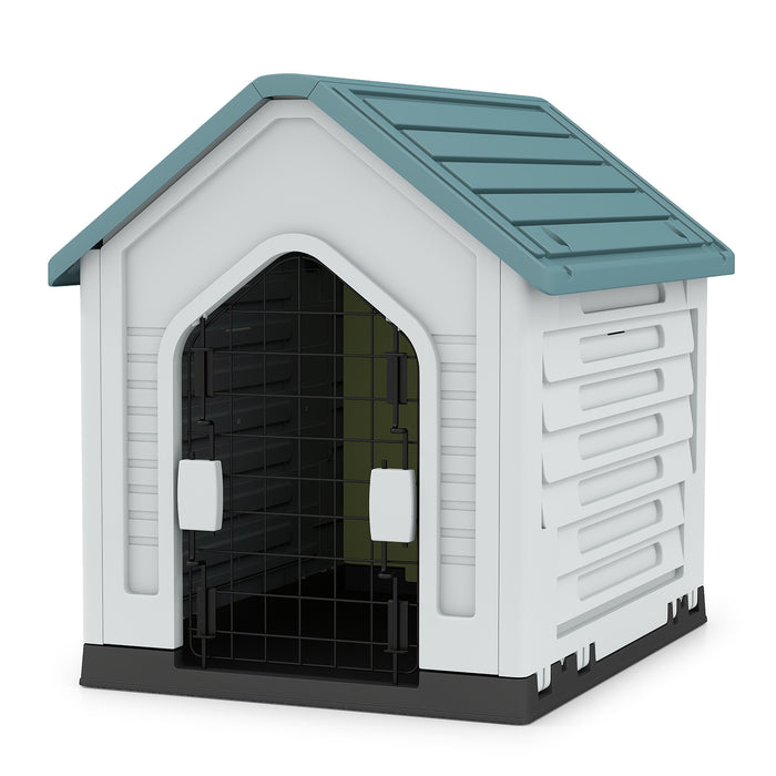 Plastic Dog House with Metal Lockable Door and Air Vents-