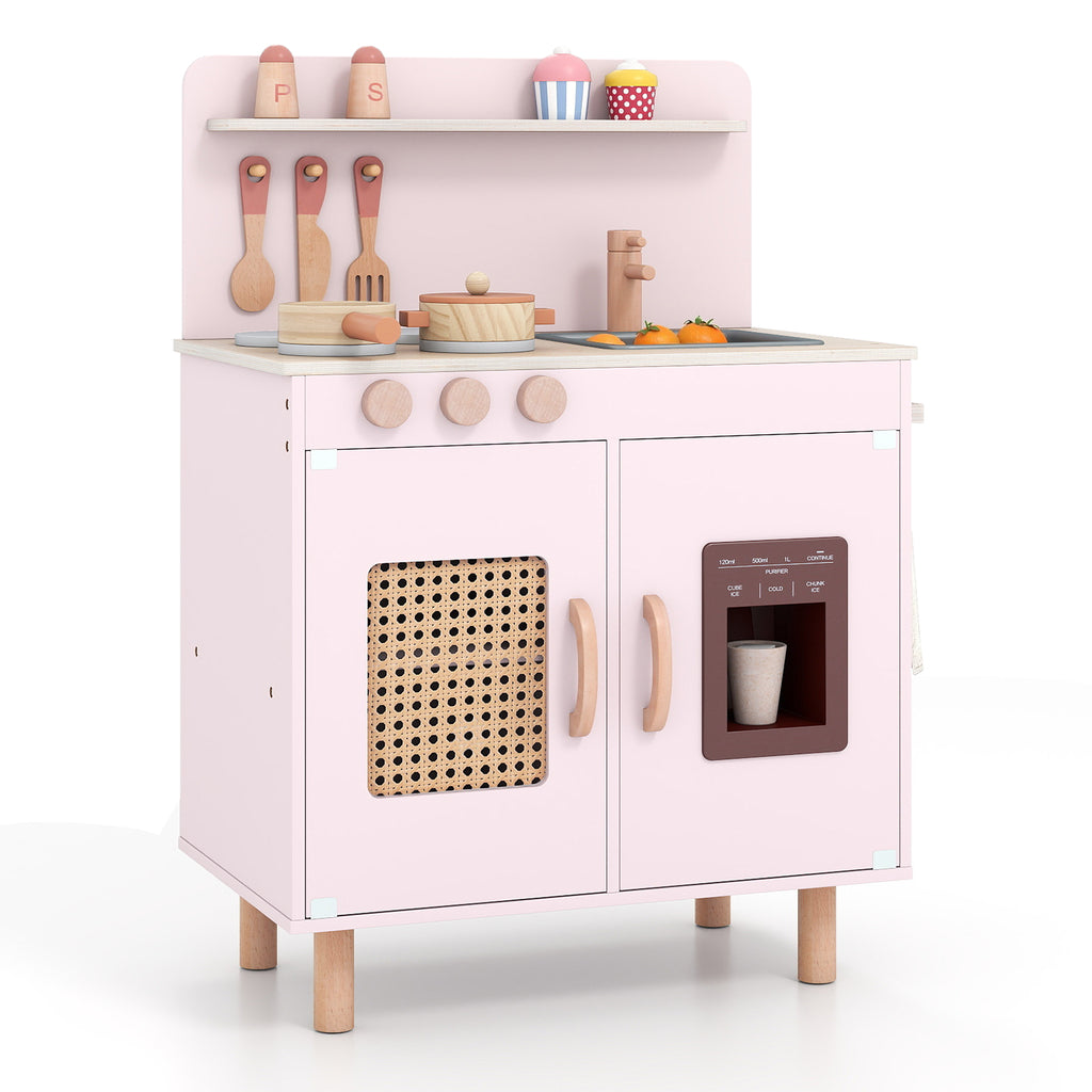 Play Kitchen for Kids with Realistic Ice Maker and Stove Cooking Toy Kitchen-