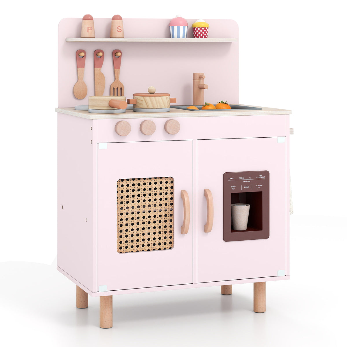Play Kitchen for Kids with Realistic Ice Maker and Stove Cooking Toy Kitchen-