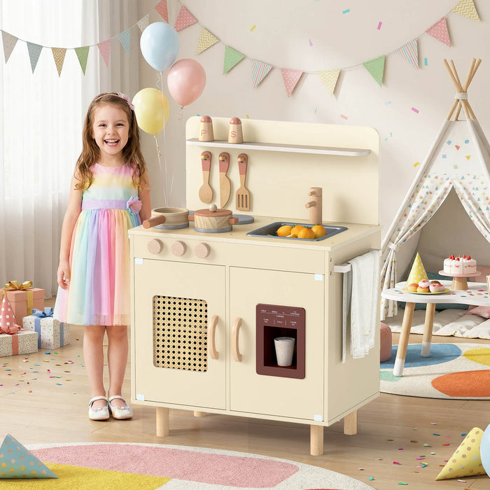 Play Kitchen for Kids with Realistic Ice Maker and Stove Cooking Toy Kitchen-