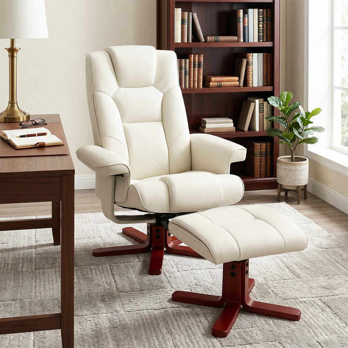 HOMCOM Faux Leather Manual Recliner and Footstool Set - Cream White