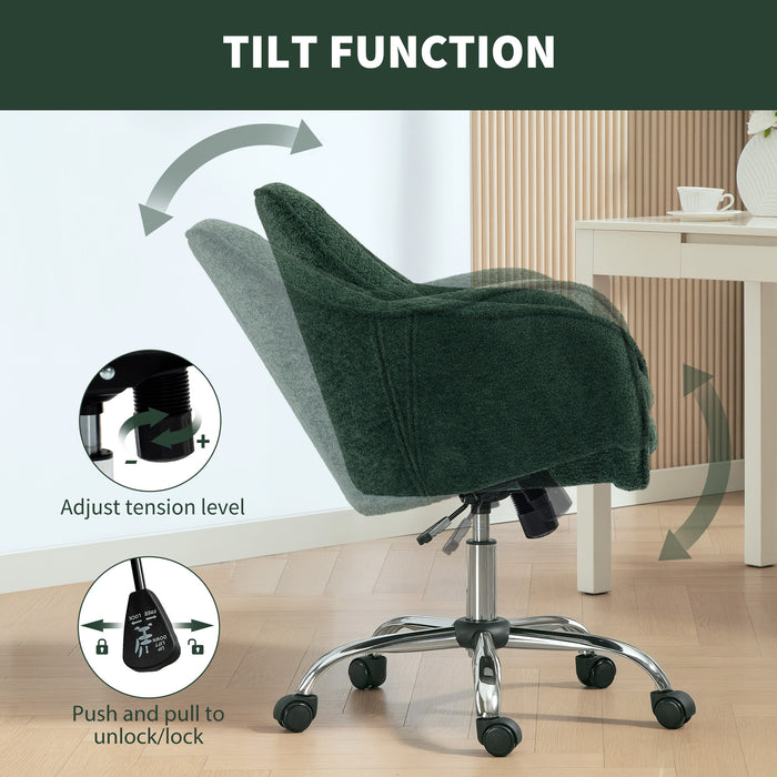HOMCOM Snow Flannel Office Chair with Padded for Home - Dark Green