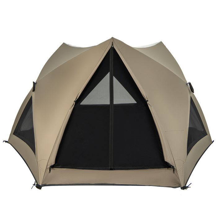 Family Tent - 6-Sided, Rainfly, Skylight, 3 Doors, 3 Windows in Olive Green - Ideal for Outdoor Camping and Family Adventures