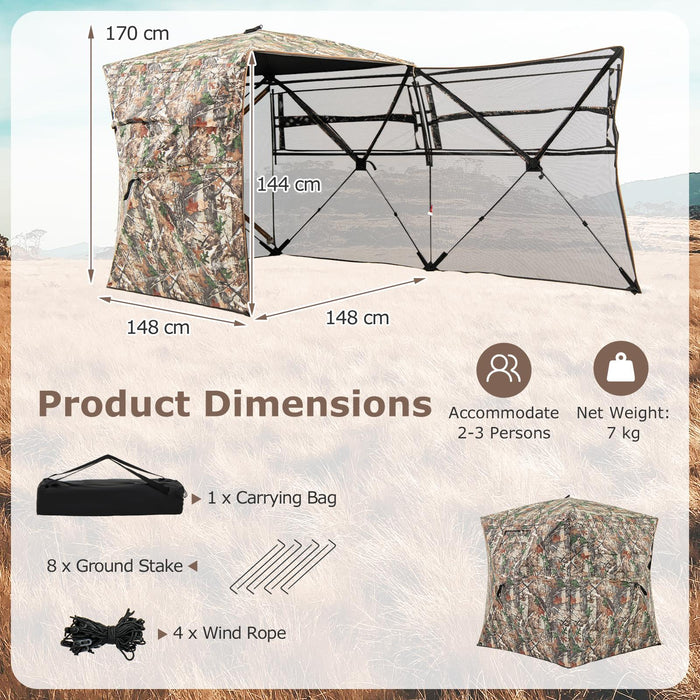 Pop-up Hunting Blind 360-Degree One Way See Through Ground Blind