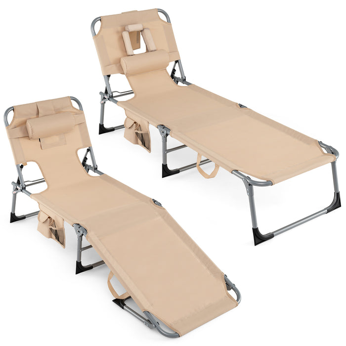 Portable Chaise Lounge Chair with 4-Position Adjustable Backrest and Face Arm Holes-Black