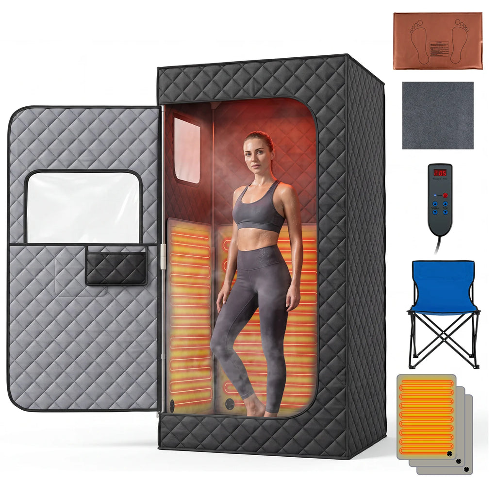 Portable Far Infrared Sauna Box for Home with Heated Foot Pad-