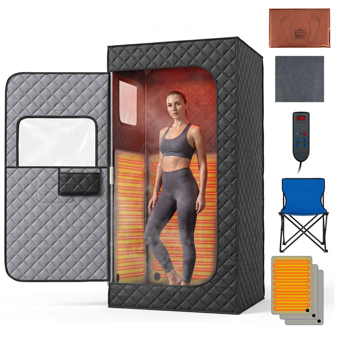 Portable Far Infrared Sauna Box for Home with Heated Foot Pad-