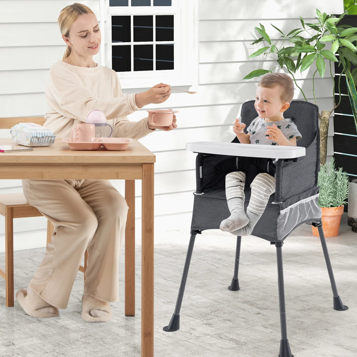 Portable High Chair for Travel Foldable Baby Feeding Chair with 2-Level Adjustable Tray-