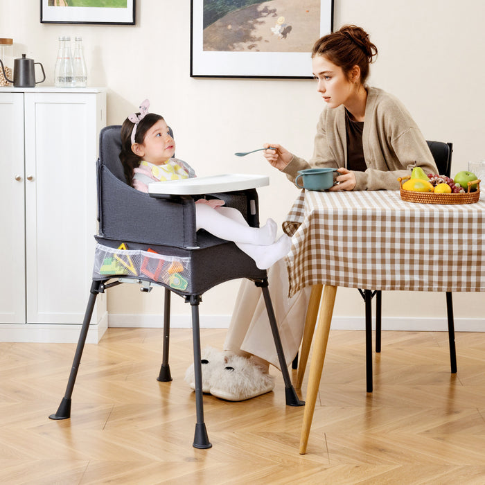 Portable High Chair for Travel Foldable Baby Feeding Chair with 2-Level Adjustable Tray-