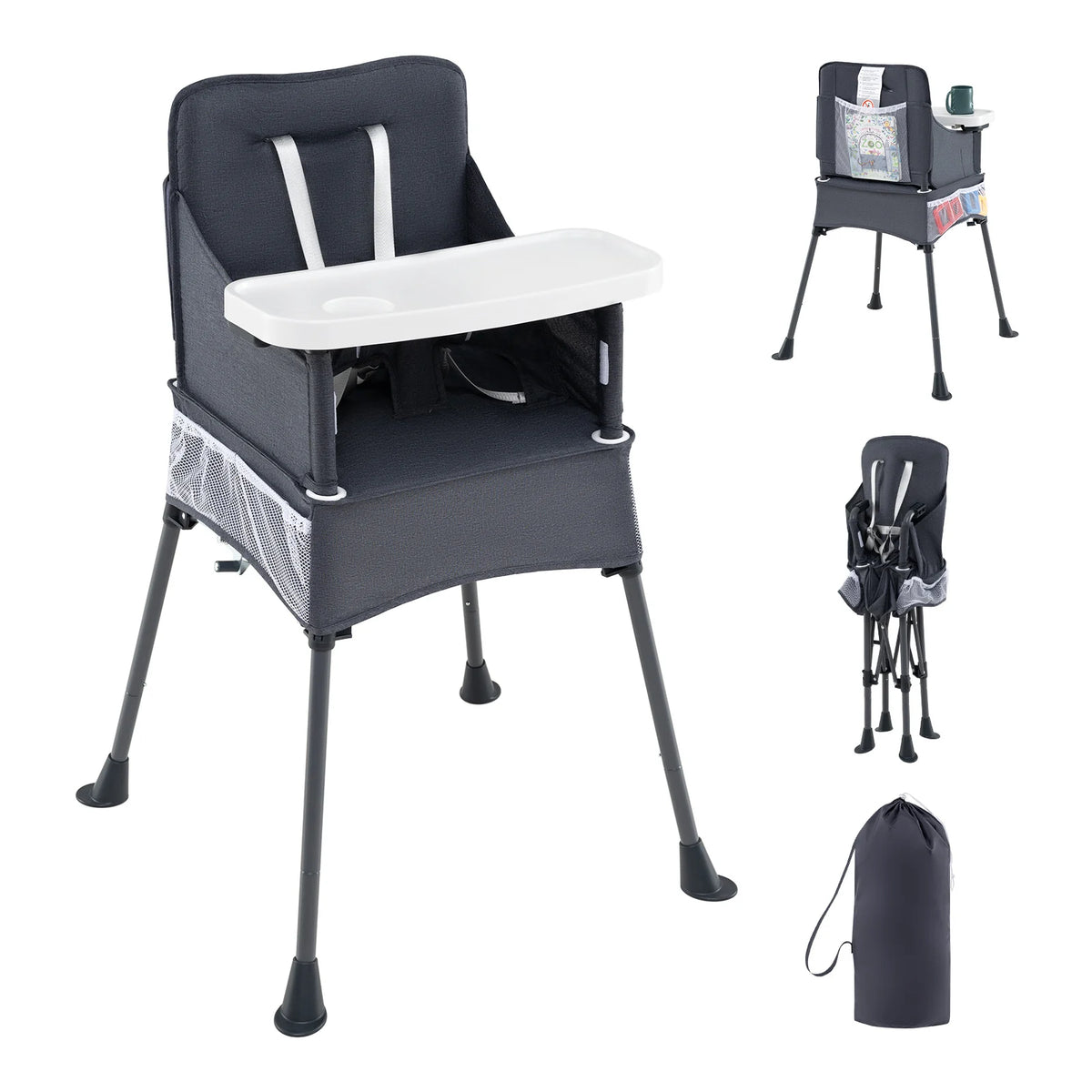 Portable High Chair for Travel Foldable Baby Feeding Chair with 2-Level Adjustable Tray-