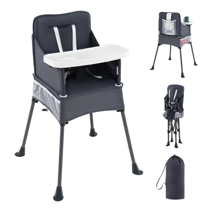 Portable High Chair for Travel Foldable Baby Feeding Chair with 2-Level Adjustable Tray-