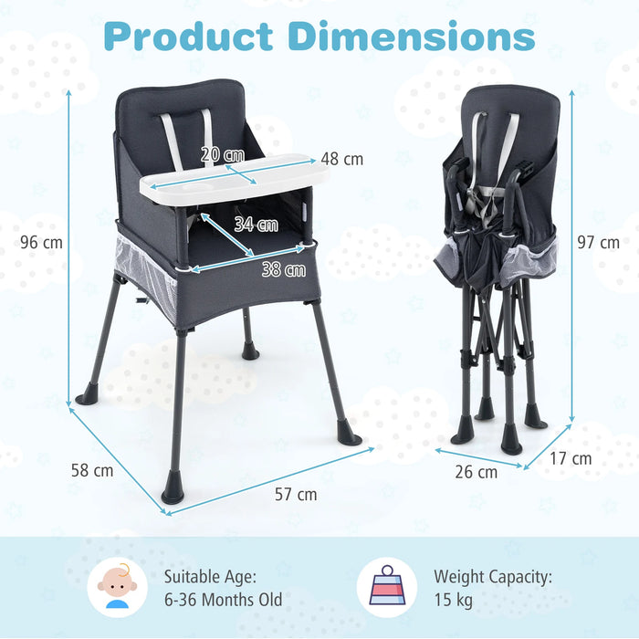 Portable High Chair for Travel Foldable Baby Feeding Chair with 2-Level Adjustable Tray-
