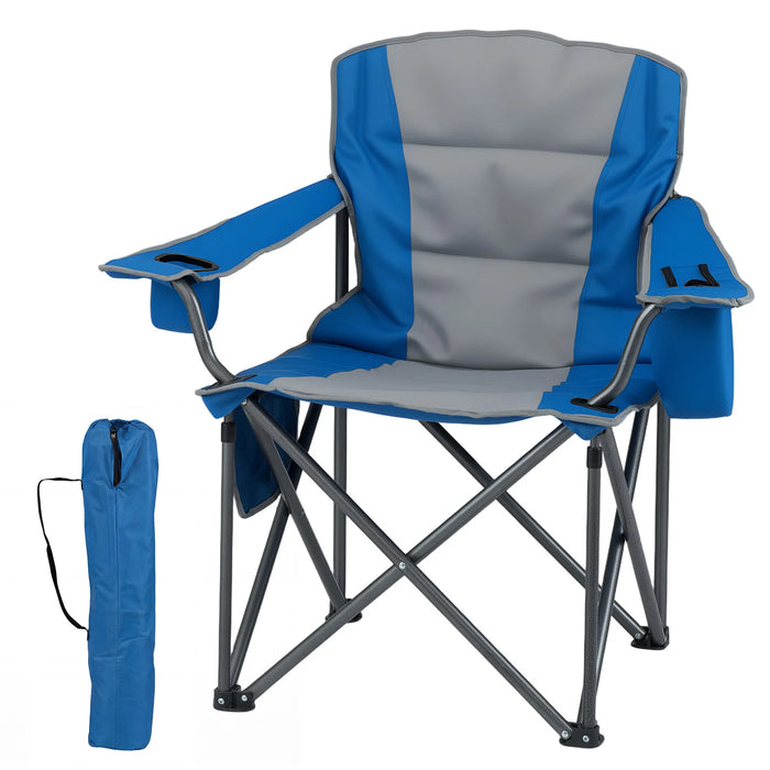 Portable Oversized Camping Chair with Zippered Cooler Pouch and Cup Holder-Grey