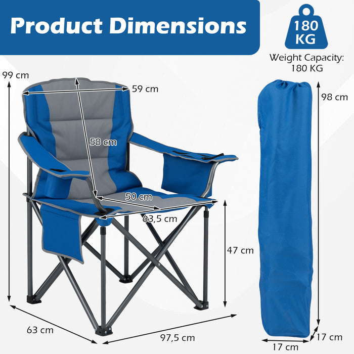 Portable Oversized Camping Chair with Zippered Cooler Pouch and Cup Holder-Grey