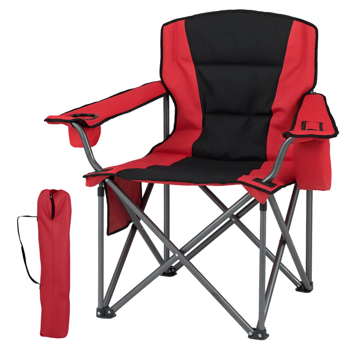 Portable Oversized Camping Chair with Zippered Cooler Pouch and Cup Holder-Grey