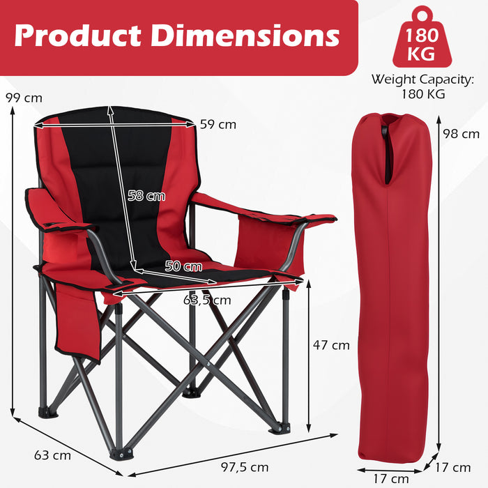 Portable Oversized Camping Chair with Zippered Cooler Pouch and Cup Holder-Grey
