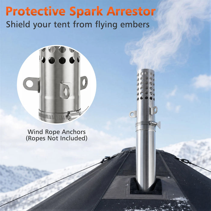 Portable Wood Burning Stove with 7 Chimney Pipes and Spark Arrestor-