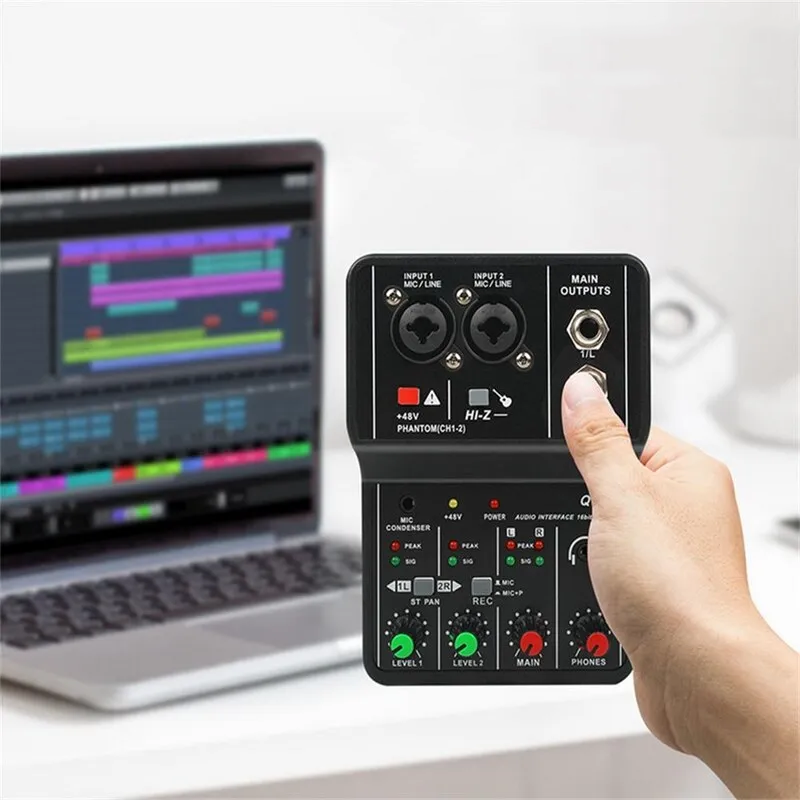 Q-12 Professional - Portable Mixer Sound Card with Monitor, Electric Guitar, Live Broadcast Recording, Studio Singing Tools for Computer PC - Ideal for Musicians and Broadcasters